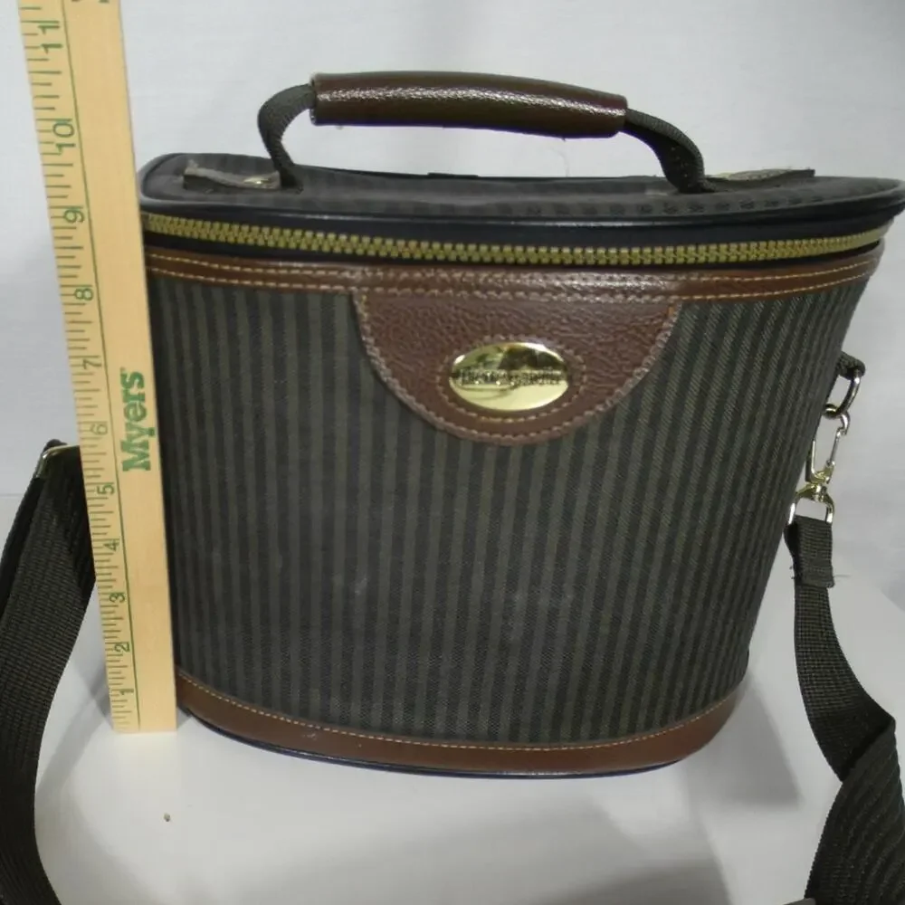 Vintage Pierre Cardin Makeup Train Case Zipper Closure Handle Strap Canvas